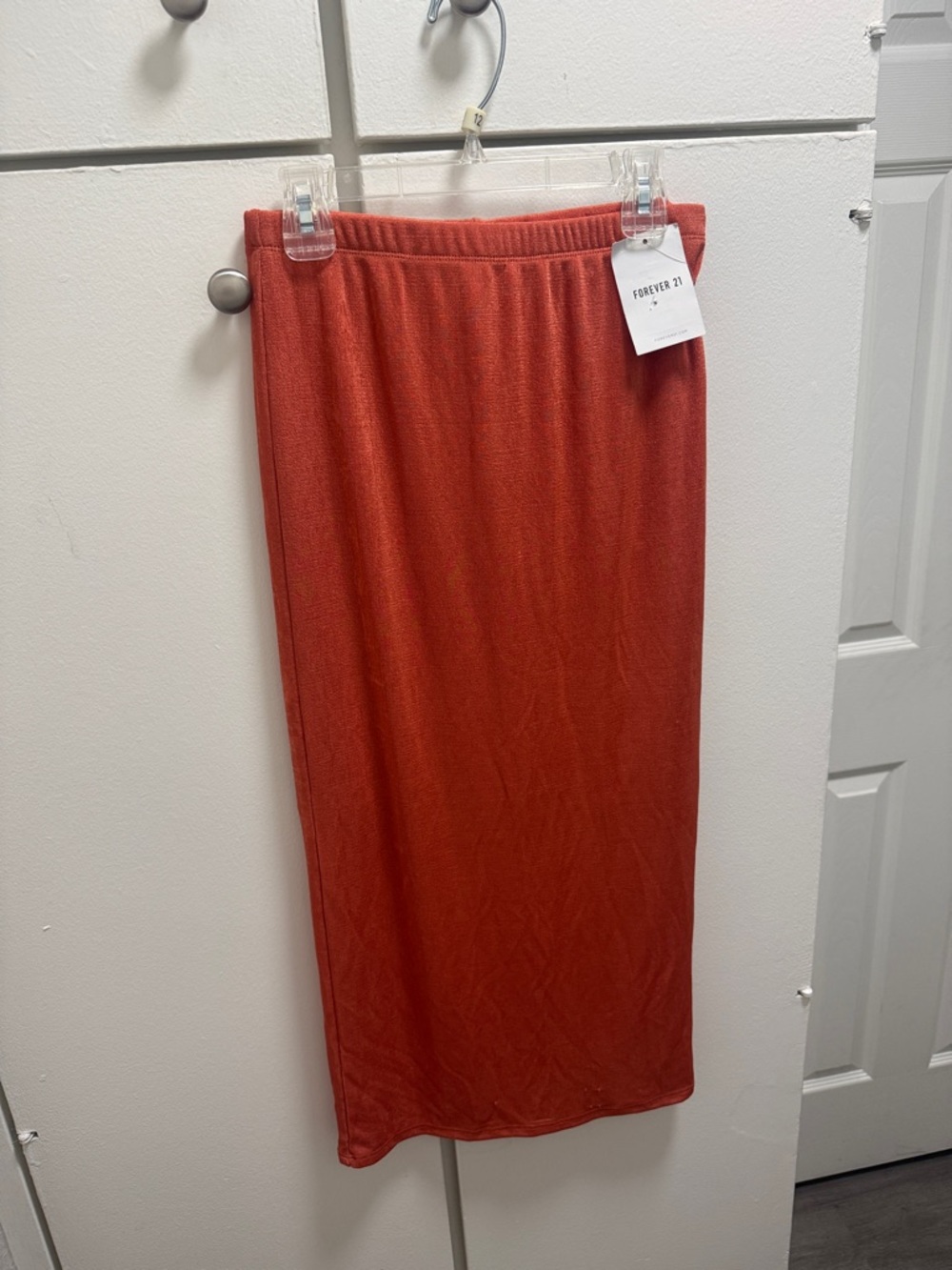 Forever 21 Burnt Orange Ribbed Knit Midi Skirt